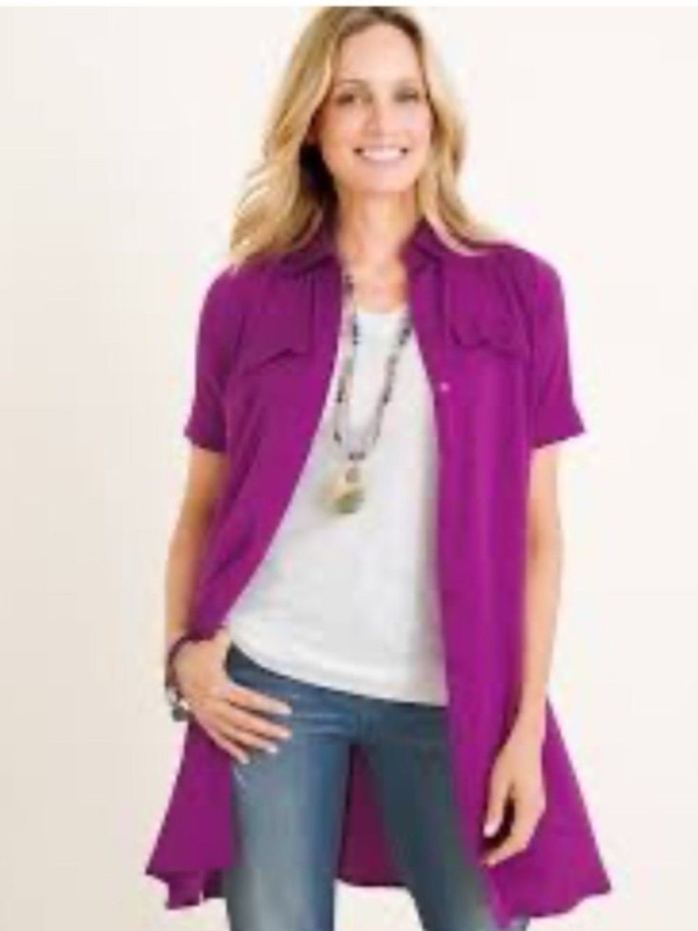 Chico's Short-Sleeve Longline Tunic Purple Medium NWT